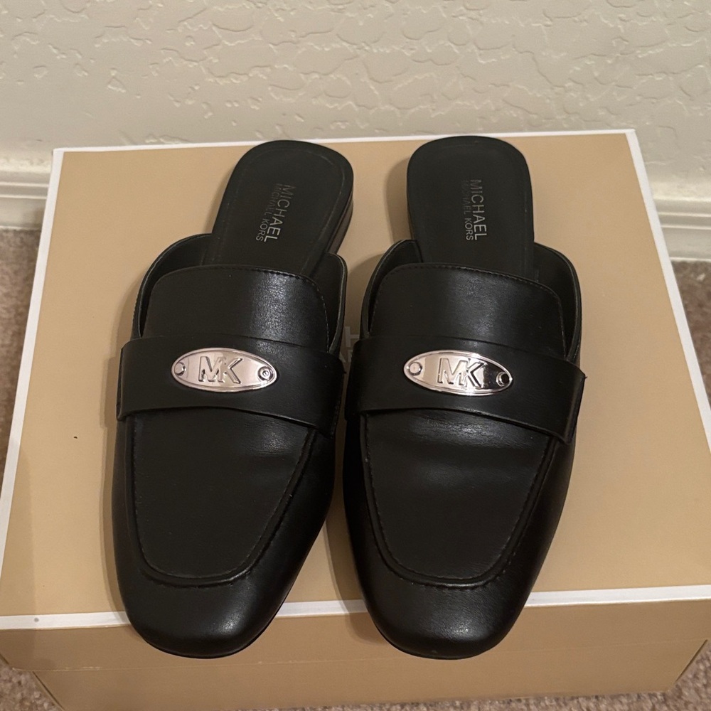 Michael Kors Black Leather Slip-On Mules